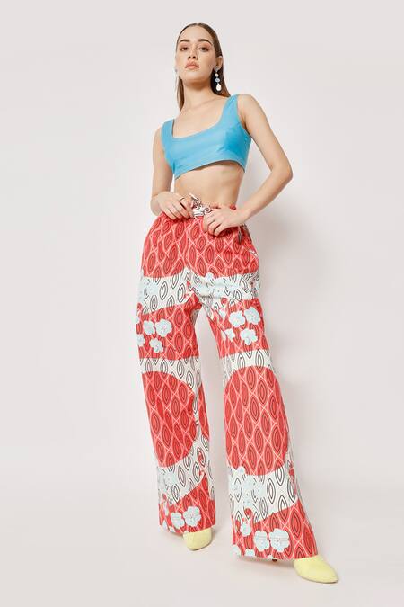 Two Point Two Off White 100% Cotton Poplin Digital Printed Samurai Bald Lime Pant