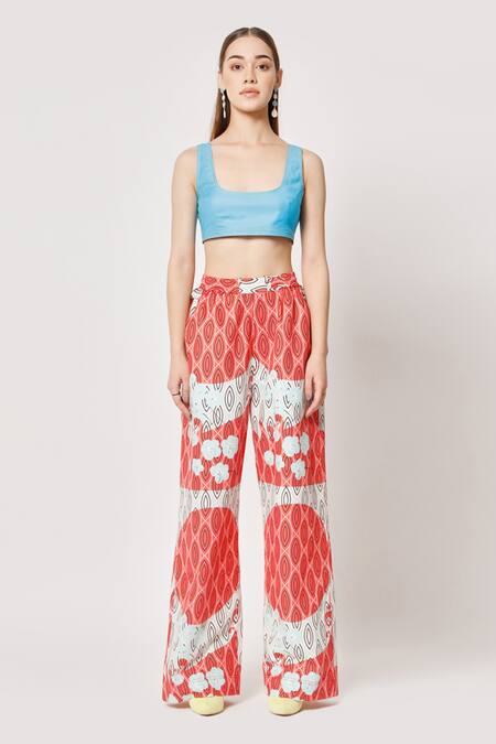 Two Point Two_Off White 100% Cotton Poplin Digital Printed Samurai Bald Lime Pant _Online_at_Aza_Fashions