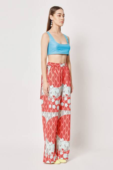 Two Point Two_Off White 100% Cotton Poplin Digital Printed Samurai Bald Lime Pant _at_Aza_Fashions