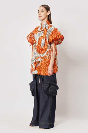 Buy_Two Point Two_Off White 100% Cotton Poplin Digital Printed Samurai Emiko Shirt _Online_at_Aza_Fashions