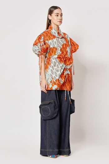 Two Point Two_Off White 100% Cotton Poplin Digital Printed Samurai Emiko Shirt _at_Aza_Fashions