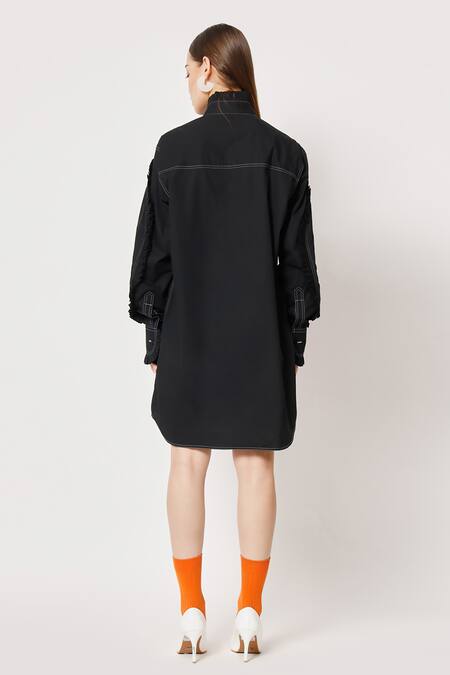 Shop Two Point Two Black 100% Cotton Poplin Embroidered Floral Rym Work Shirt Dress at Aza Fashions Shop_Two Point Two_Black 100% Cotton Poplin Embroidered Floral Rym Work Shirt Dress _at_Aza_Fashions