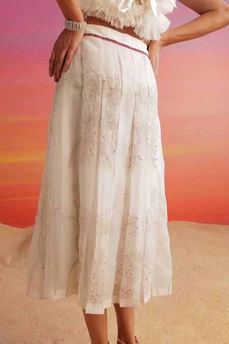 Buy_Not So Serious By Pallavi Mohan_Ivory Organza Embellished Nalki Alicia Rafflesia Skirt _Online_at_Aza_Fashions