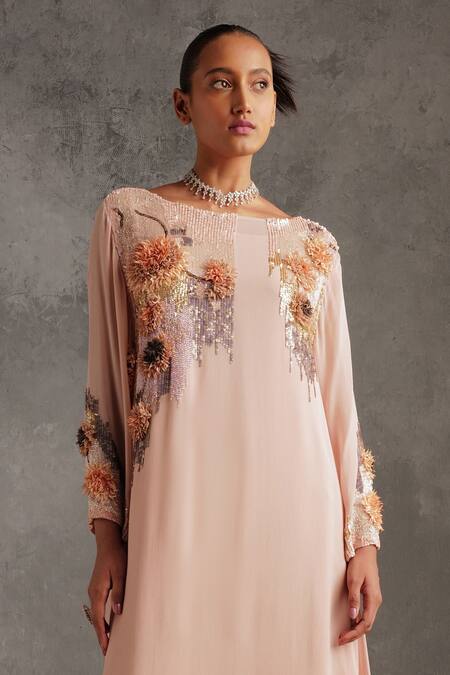 Not So Serious By Pallavi Mohan_Pink Georgette Embellished Sequin Round Aitana Dress _Online_at_Aza_Fashions