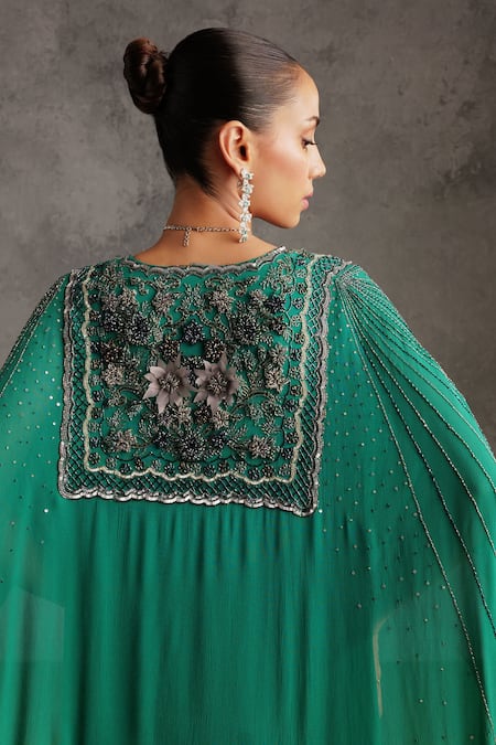 Not So Serious By Pallavi Mohan_Green Georgette Embellished Sequin Round Aitana Floral Dress _Online_at_Aza_Fashions