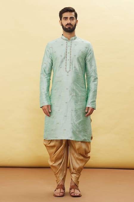 Arihant Rai Sinha Green Silk Embroidery Garden Pattern Kurta And Dhoti Pant Set Online at Aza Fashions Arihant Rai Sinha_Green Silk Embroidery Garden Pattern Kurta And Dhoti Pant Set _Online_at_Aza_Fashions