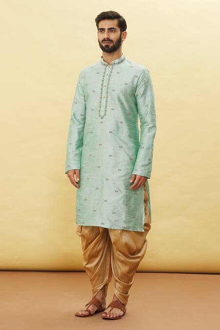 Shop Arihant Rai Sinha Green Silk Embroidery Garden Pattern Kurta And Dhoti Pant Set Online at Aza Fashions Shop_Arihant Rai Sinha_Green Silk Embroidery Garden Pattern Kurta And Dhoti Pant Set _Online_at_Aza_Fashions