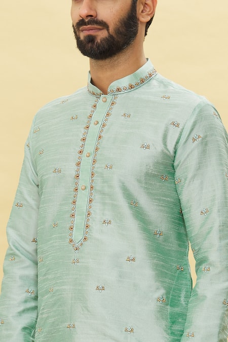 Arihant Rai Sinha Green Silk Embroidery Garden Pattern Kurta And Dhoti Pant Set at Aza Fashions Arihant Rai Sinha_Green Silk Embroidery Garden Pattern Kurta And Dhoti Pant Set _at_Aza_Fashions