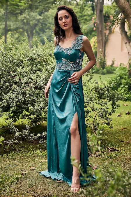 Petrol Fabia Gown Gown | Luxe Satin Formal Dress by Folkster