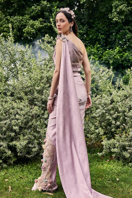 Baya_Pink Silk, Satin, Net, Linen, Viscose Embroidery, Beads, Floral Kurta Pant Set _Online_at_Aza_Fashions