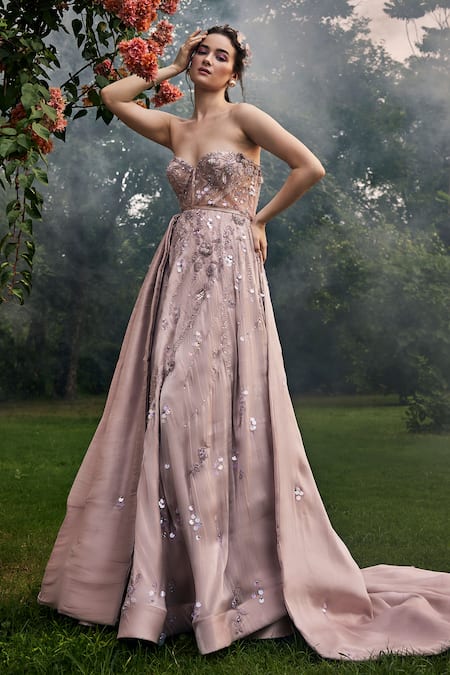 Eliza J Surplice V-Neck Floral Print Sleeveless Bow Belt Ball Gown |  Dillard's