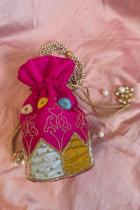 Feza Bags Floral Applique Embroidered Potli 