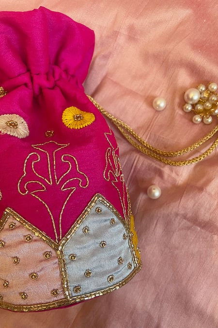 Feza Bags Floral Applique Embroidered Potli 