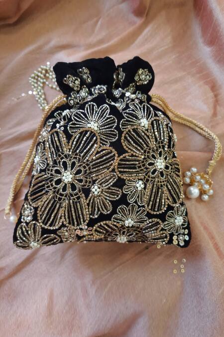Feza Bags Regal Velveteen Floral Embroidered Potli 