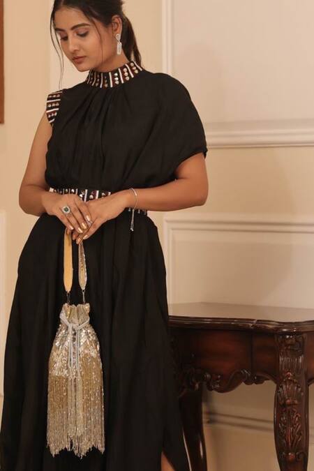 Feza Bags_Silver Sequin Elixir Fringed Potli_Online_at_Aza_Fashions