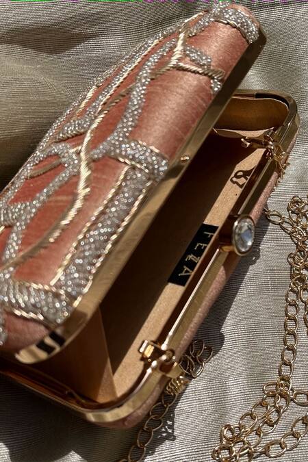 Buy_Feza Bags_Pink Zardosi Indo-zardozi Embroidered Clutch _Online_at_Aza_Fashions