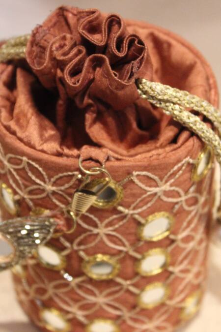 Feza Bags_Orange Mirror And Thread Juno Embroidered Cylinder Bag _Online_at_Aza_Fashions