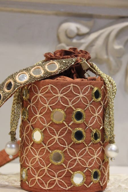 Shop_Feza Bags_Orange Mirror And Thread Juno Embroidered Cylinder Bag _Online_at_Aza_Fashions