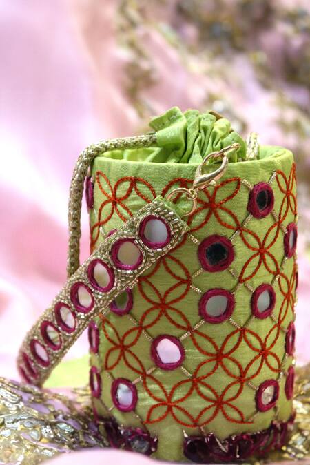 Feza Bags_Green Mirror And Thread Juno & Work Cylinder Bag _Online_at_Aza_Fashions