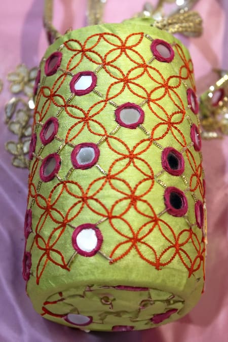 Shop_Feza Bags_Green Mirror And Thread Juno & Work Cylinder Bag _Online_at_Aza_Fashions