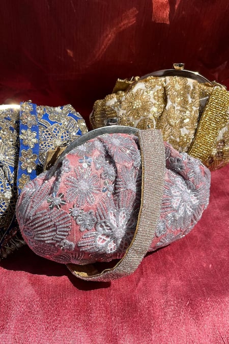 Feza Bags Pink Cutdana And Bead Elixir Floral Embroidered Clutch Online at Aza Fashions Feza Bags_Pink Cutdana And Bead Elixir Floral Embroidered Clutch _Online_at_Aza_Fashions