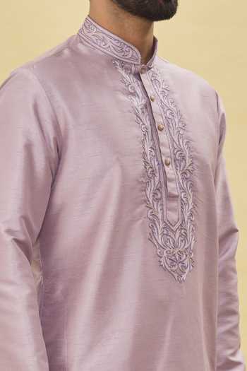 Shop Arihant Rai Sinha Pink Silk Embroidery, Metallic Thread Old Rose Blend Kurta Set Online at Aza Fashions Shop_Arihant Rai Sinha_Pink Silk Embroidery, Metallic Thread Old Rose Blend Kurta Set _Online_at_Aza_Fashions