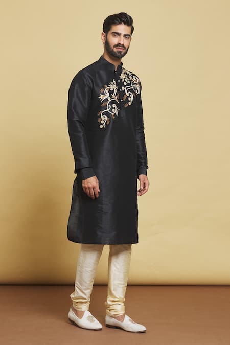 Buy Arihant Rai Sinha Black Silk Embroidery Diagonal Kurta Set Online at Aza Fashions Buy_Arihant Rai Sinha_Black Silk Embroidery Diagonal Kurta Set _Online_at_Aza_Fashions