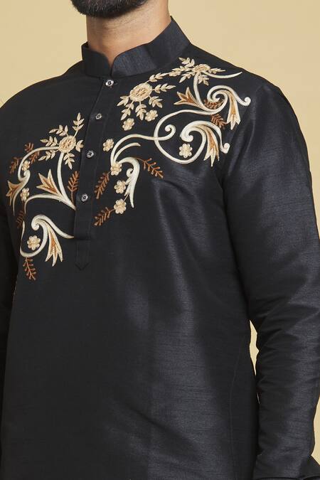 Buy Arihant Rai Sinha Black Silk Embroidery Diagonal Kurta And Dhoti Pant Set Online at Aza Fashions Buy_Arihant Rai Sinha_Black Silk Embroidery Diagonal Kurta And Dhoti Pant Set _Online_at_Aza_Fashions