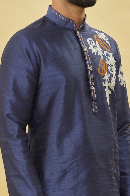 Shop Arihant Rai Sinha Blue Silk Embroidery Placement Paisley Kurta Set Online at Aza Fashions Shop_Arihant Rai Sinha_Blue Silk Embroidery Placement Paisley Kurta Set _Online_at_Aza_Fashions