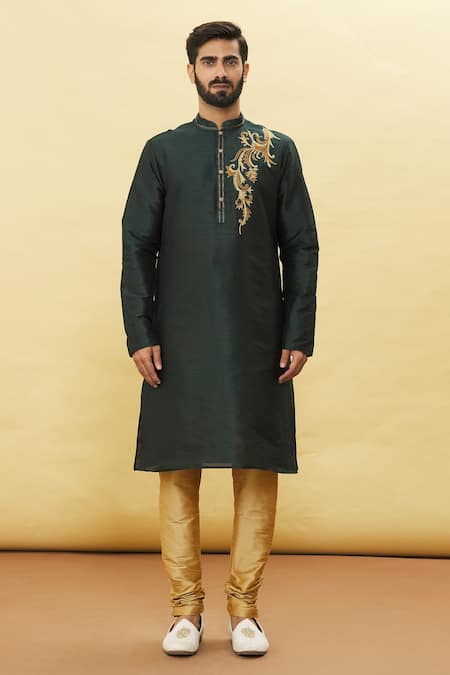 Arihant Rai Sinha_Green Silk Embroidery Bodice Kurta And Churidar Set _Online_at_Aza_Fashions