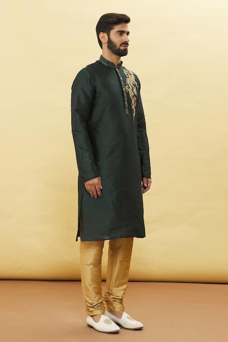 Buy_Arihant Rai Sinha_Green Silk Embroidery Bodice Kurta And Churidar Set _Online_at_Aza_Fashions