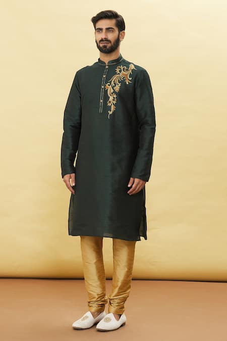 Shop_Arihant Rai Sinha_Green Silk Embroidery Bodice Kurta And Churidar Set _Online_at_Aza_Fashions