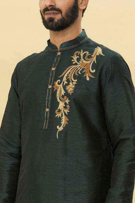 Arihant Rai Sinha_Green Silk Embroidery Bodice Kurta And Churidar Set _at_Aza_Fashions