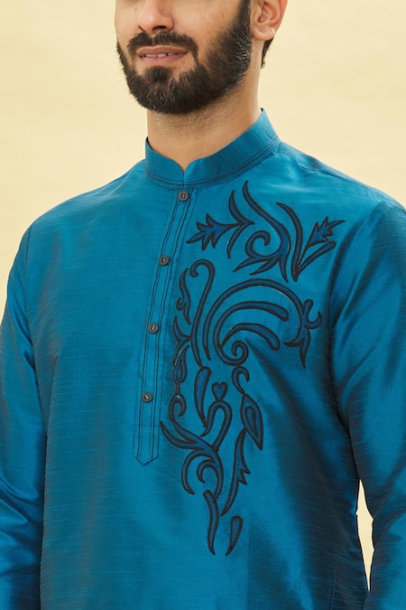 Shop_Arihant Rai Sinha_Blue Silk Embroidery Thread Work Bodice Kurta And Churidar Set _Online_at_Aza_Fashions
