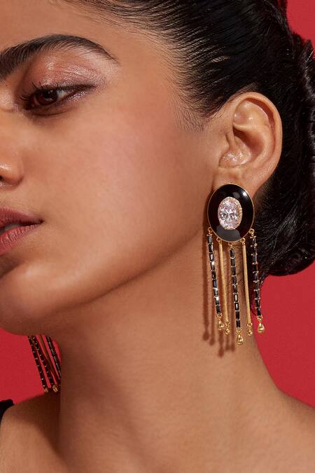 Aulerth X Shivan And Narresh_Black Crystals, Fringe Numisma Earrings _Online_at_Aza_Fashions