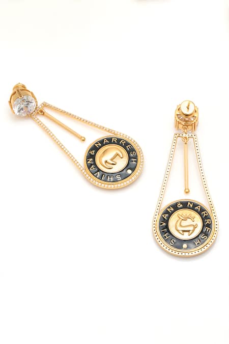 Buy_Aulerth X Shivan And Narresh_Black Crystals, Stones Numisma Pendulum Carved Earrings _Online_at_Aza_Fashions