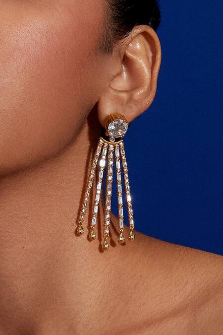 Aulerth X Shivan And Narresh_White Crystals, Stones Numisma Stardust Earrings _Online_at_Aza_Fashions