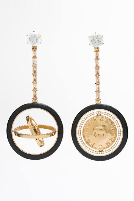 Buy_Aulerth X Shivan And Narresh_Black Crystals Numisma Orbit Carved Earrings _Online_at_Aza_Fashions