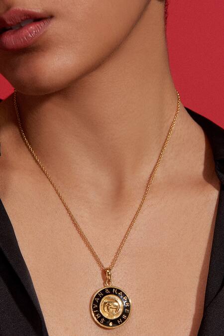 Aulerth X Shivan And Narresh Black Crystals Numisma Pendant Necklace Set at Aza Fashions Aulerth X Shivan And Narresh_Black Crystals Numisma Pendant Necklace Set _at_Aza_Fashions