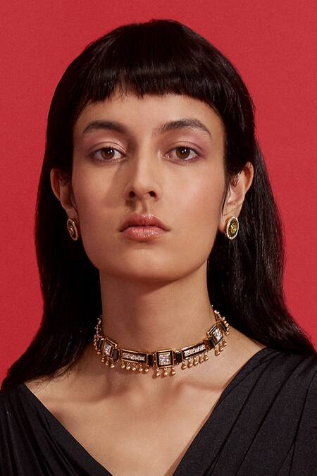 Aulerth X Shivan And Narresh_Black Numisma Stone Studded Choker _Online_at_Aza_Fashions