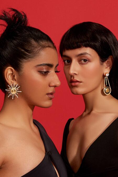Aulerth X Shivan And Narresh_Black Crystals Numisma Star Burst Earrings _Online_at_Aza_Fashions