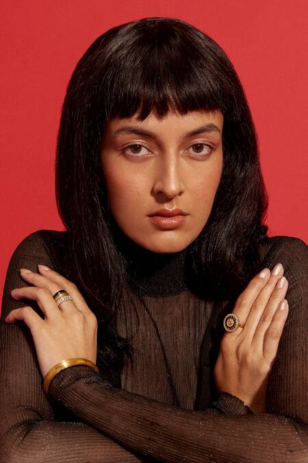 Aulerth X Shivan And Narresh_Black Crystals Numisma Signet Circular Ring _Online_at_Aza_Fashions