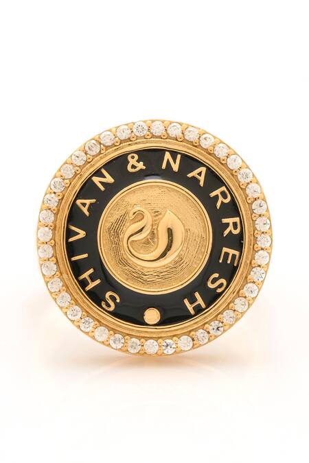 Buy_Aulerth X Shivan And Narresh_Black Crystals Numisma Signet Circular Ring _Online_at_Aza_Fashions