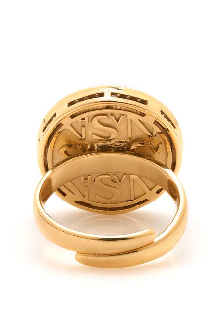 Shop_Aulerth X Shivan And Narresh_Black Crystals Numisma Signet Circular Ring _Online_at_Aza_Fashions