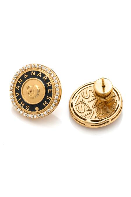 Buy_Aulerth X Shivan And Narresh_Black Stones Numisma Coin Embellished Studs _Online_at_Aza_Fashions