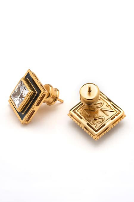 Aulerth X Shivan And Narresh_Black Stones Numisma Jager Embellished Studs _Online_at_Aza_Fashions