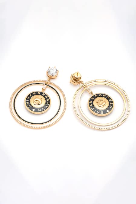 Buy_Aulerth X Shivan And Narresh_Black Stones Numisma Annular Embellished Cutwork Earrings _Online_at_Aza_Fashions