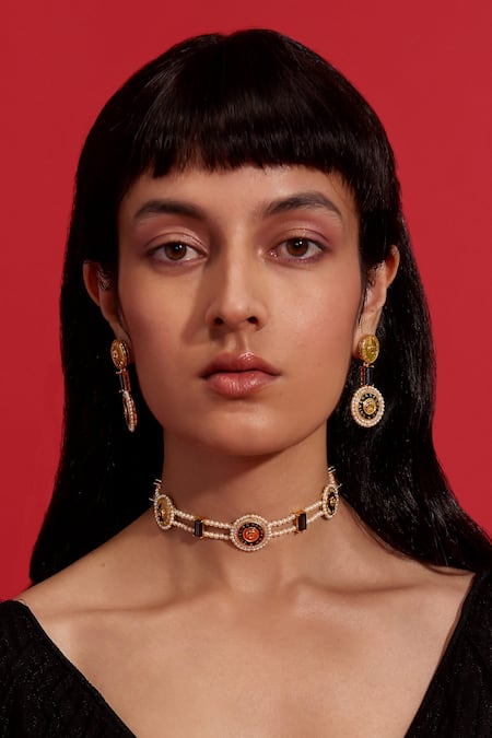 Aulerth X Shivan and Narresh Black Stone Numisma Studded Choker 