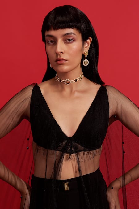 Aulerth X Shivan And Narresh_Black Numisma Stone Studded Choker _Online_at_Aza_Fashions