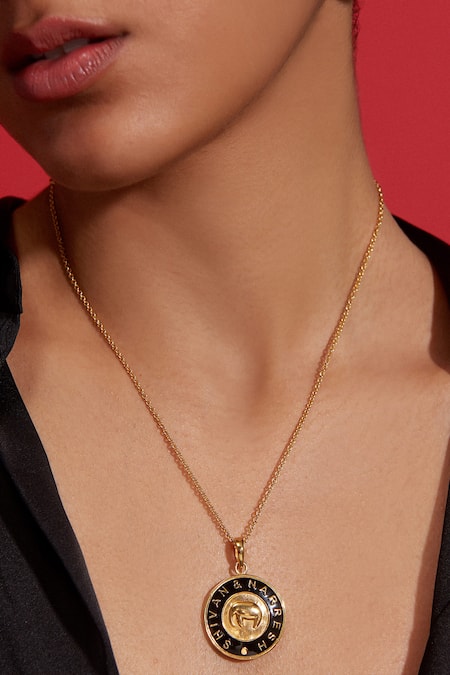 Buy_Aulerth X Shivan And Narresh_Black Numisma Enamel Work Locket Necklace _Online_at_Aza_Fashions